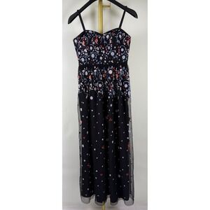 ModCloth Black Floral Embroidered Tulle Maxi Dress Size Small Strapless/Strappy
